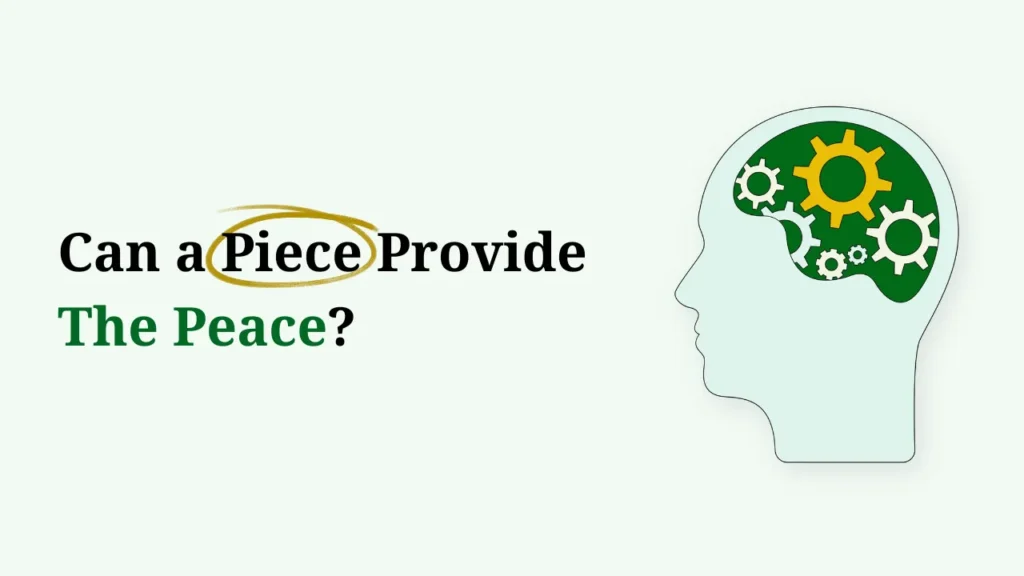 Image representing how to find peace of mind, with relevant text, a human head icon, and gears representing a heavy thinking process.